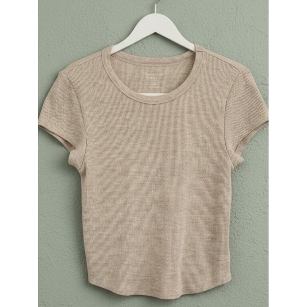 American Eagle Oatmeal Everyday Ribbed Scoop Neck Tee - L